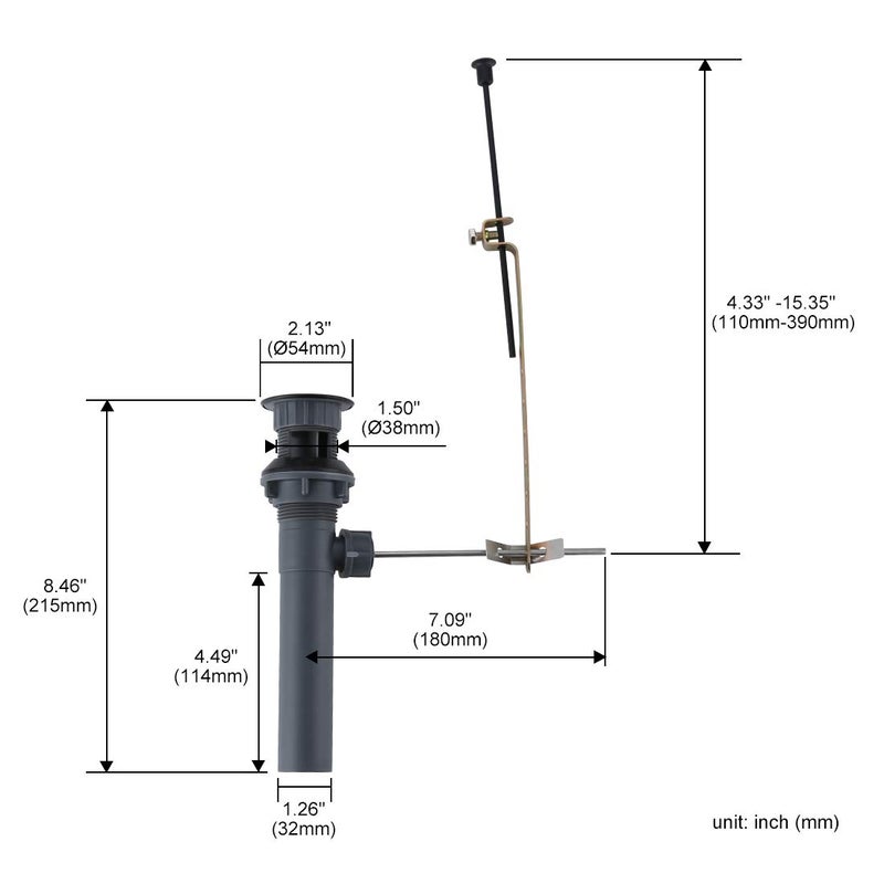 WOWOW Bathroom Drain Assembly Stopper with Lift Rod for Bathroom Faucet Vanity Sink Pop-Up Drain Stopper Assembly with Lift Rod and Overflow,Black - Image 3